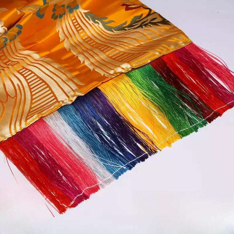 Gesar Flower Eight Auspicious Symbols Silk Embroidered Hada – Traditional Tibetan Silk with Colorful Fringed Design