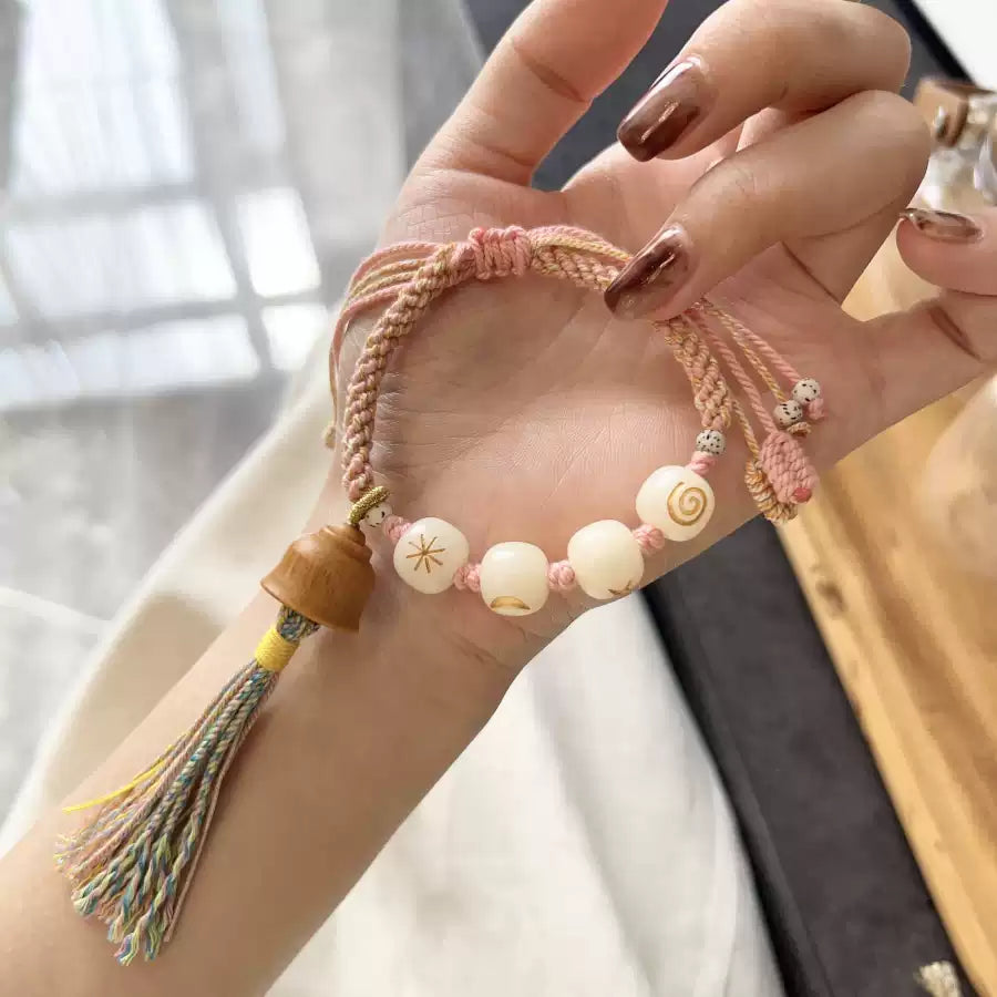 Funky Punky® White Bodhi Bead Bracelet with Sandalwood Bell and Celestial Motifs