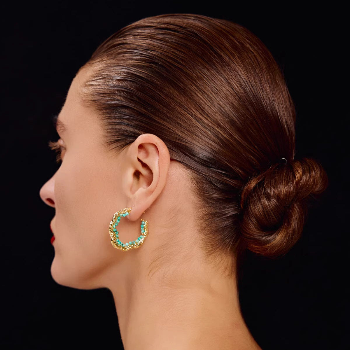 Textured Gold Hoop Earrings with Turquoise or Freshwater Pearls