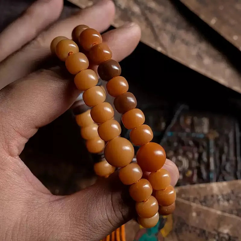 Natural Bodhi Seed & Agate Mala Bracelet