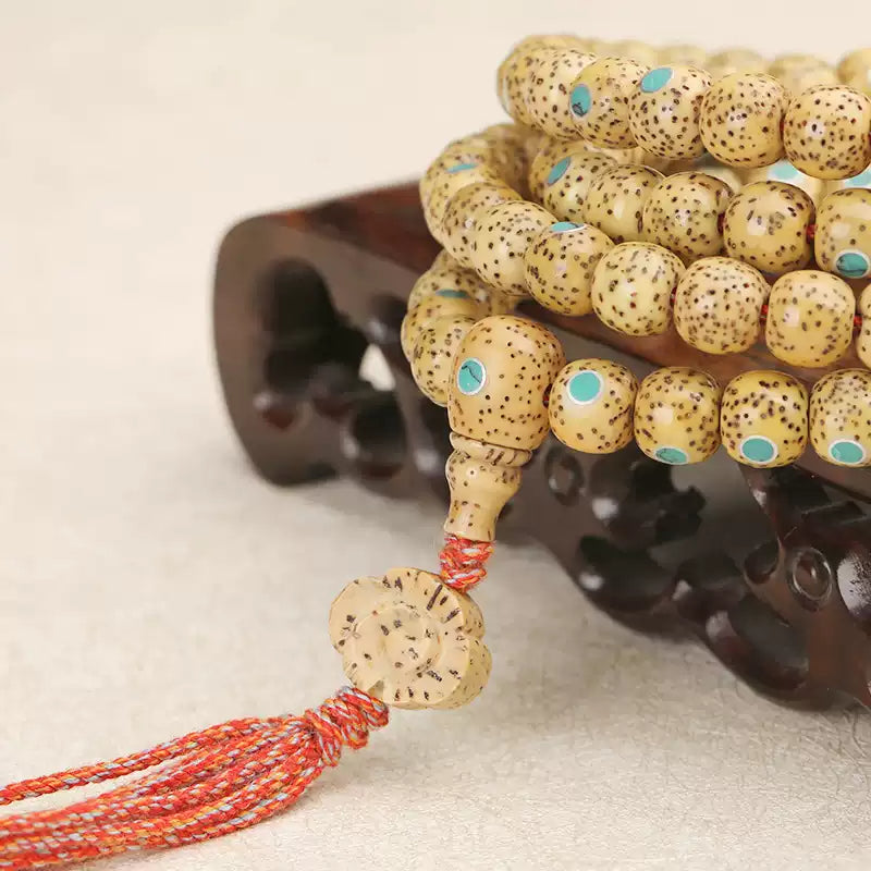 Sandalwood & Turquoise Inlaid Buddha 108 Bead Mala