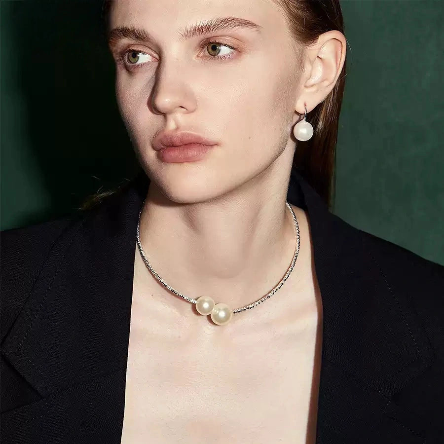 Tibetan Silver Beaded Necklace with Simulated Pearls for Elegance and Balance
