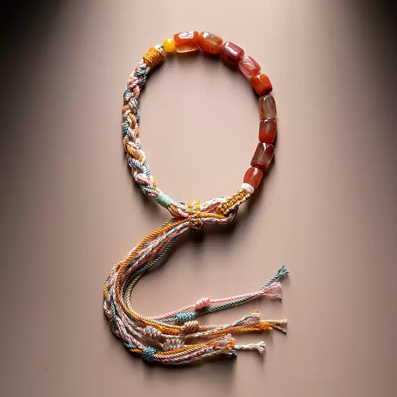 Tibetan Braided Bracelet with Southern Red Agate Beads