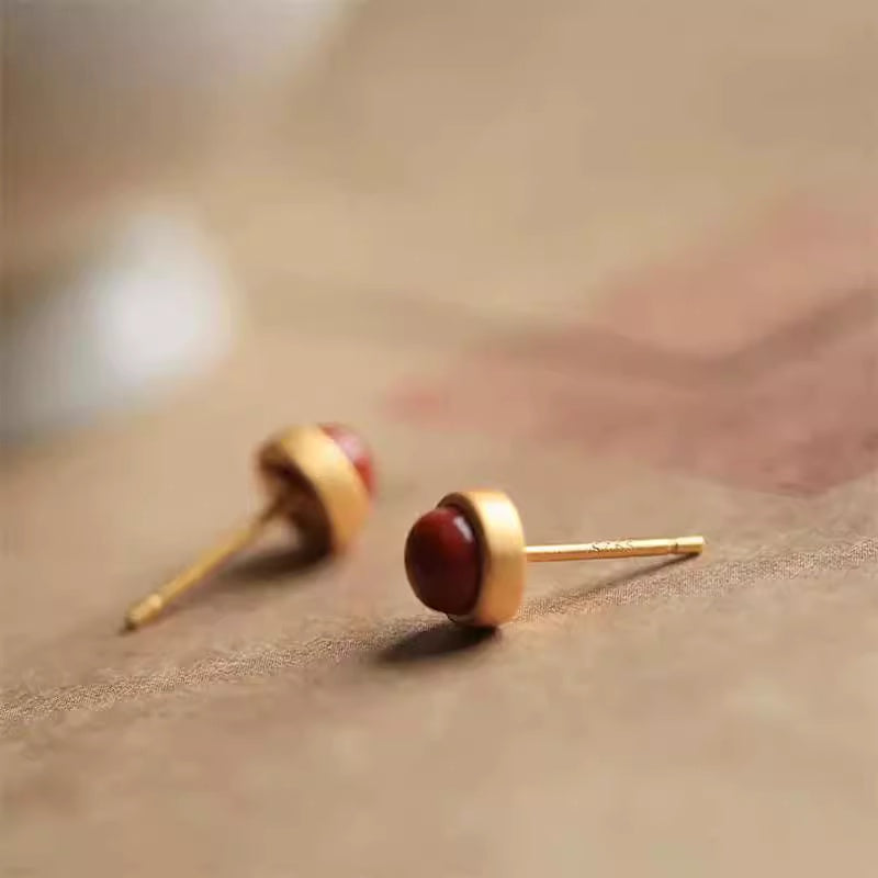Tibetan Red Agate Stud Earrings