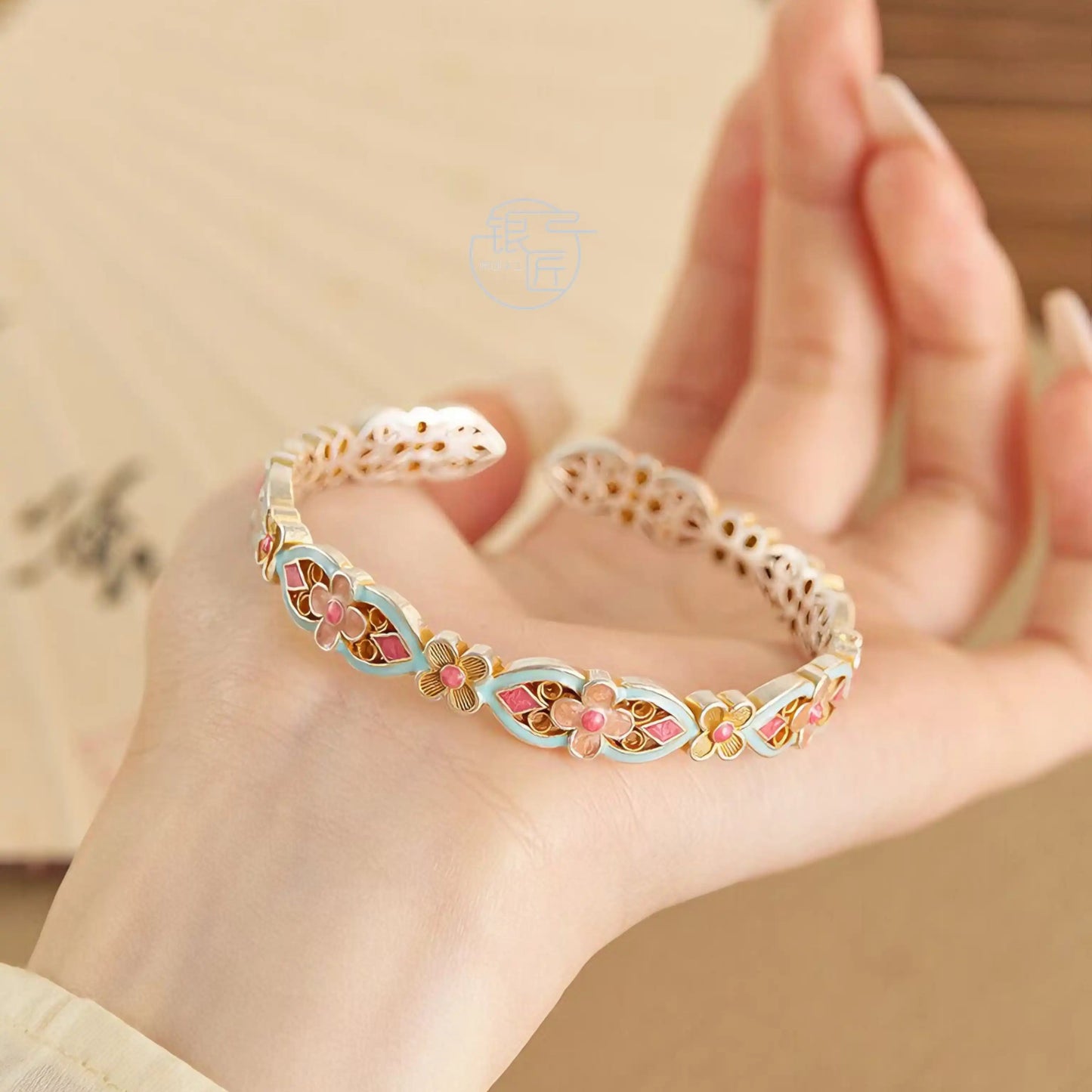 Garden of Empresses® Cloisonné Flower Bracelet with Filigree Detail