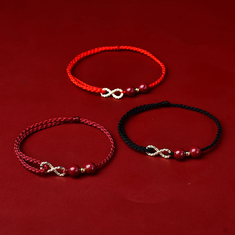 Tibetan Red Rope Bracelet with Cinnabar Beads & Infinity Knot