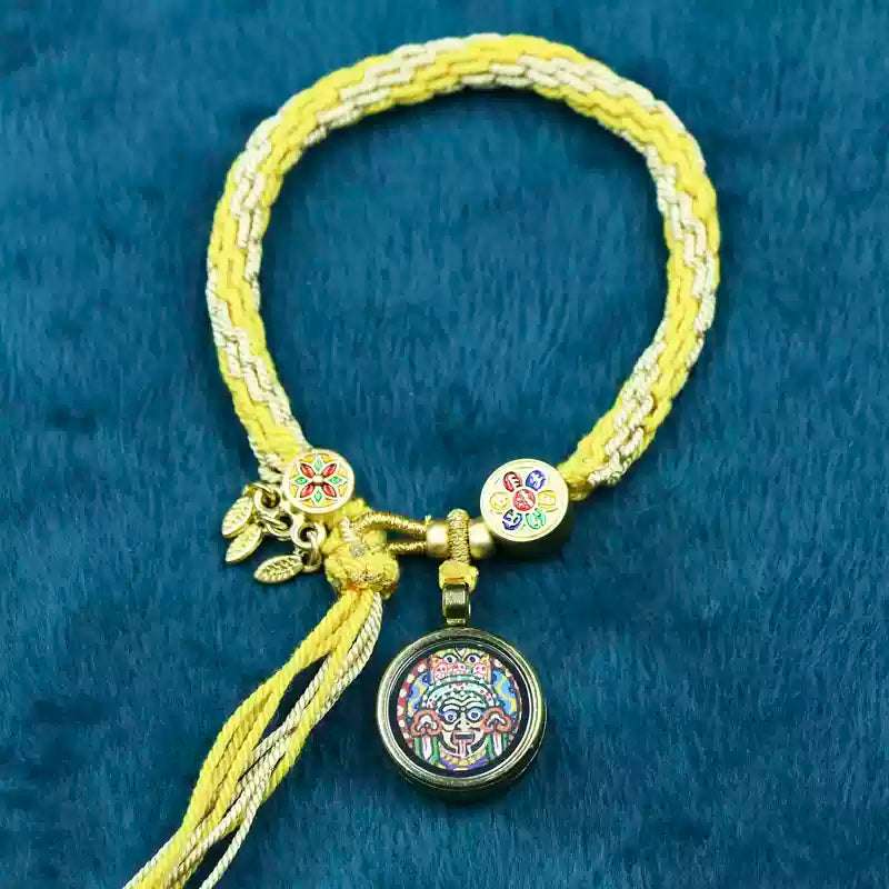 Hand-Painted Tibetan Thangka Zha Ki Ram Bracelet with Green Tara and Five Buddhas