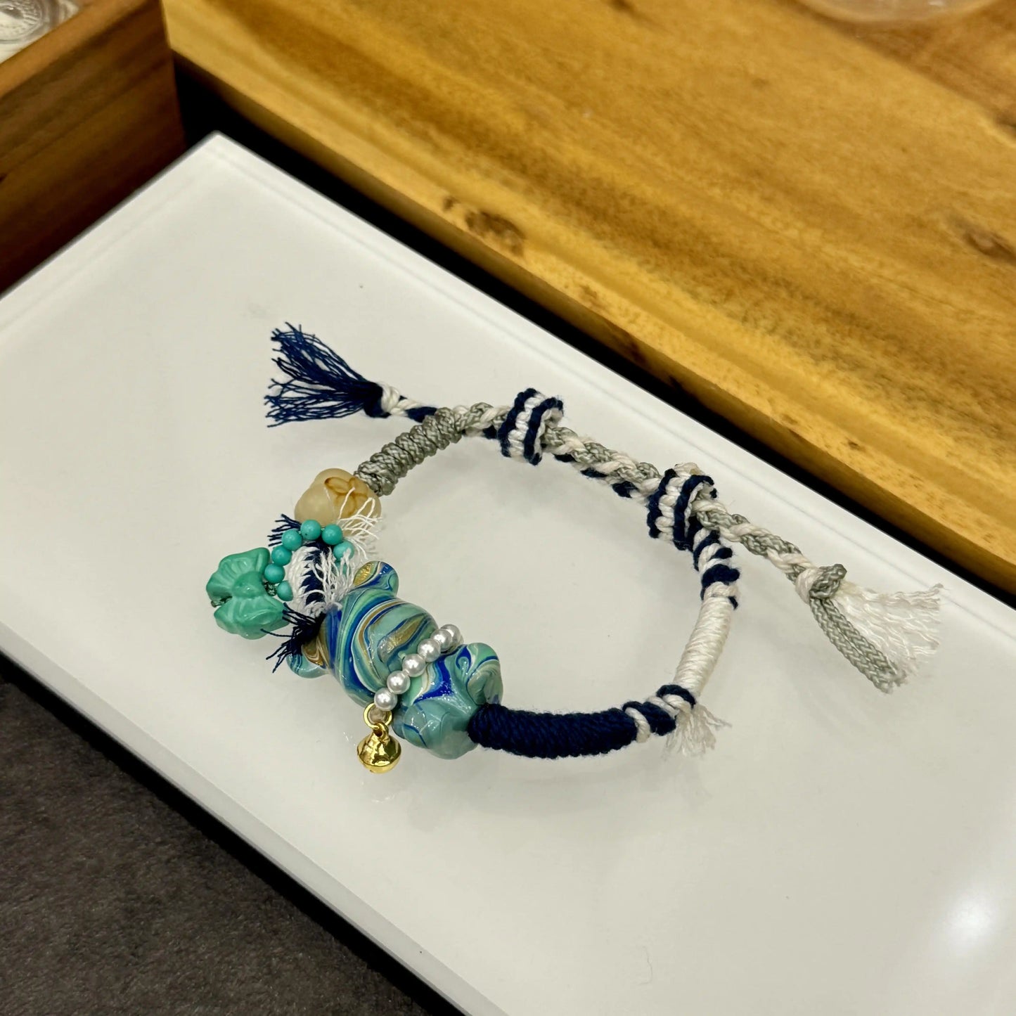 Funky Punky® Tibetan Bear Charm Bracelet with Magnesite, Bodhi Root & Silk Cord