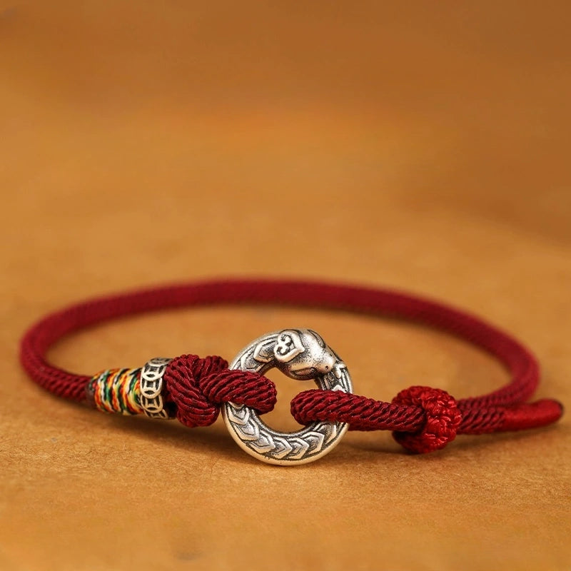 Sterling Silver Snake Amulet Bracelet – Red Cord Luck Charm for New Year
