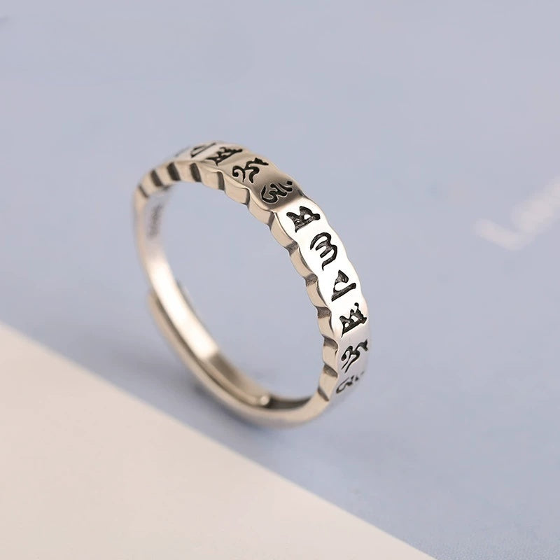 Sterling Silver Vintage Six Syllables Mantra Ring
