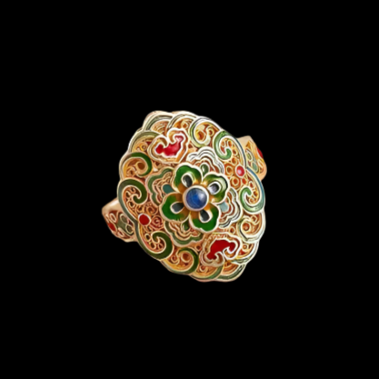 Garden of Empresses® 999 Silver Cloisonné Ring with Enamel Bloom