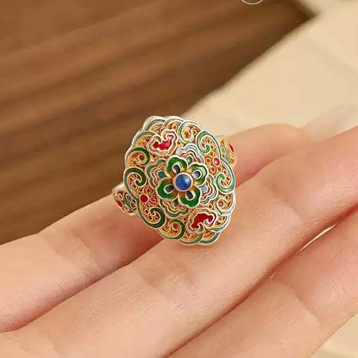 Garden of Empresses® 999 Silver Cloisonné Ring with Enamel Bloom