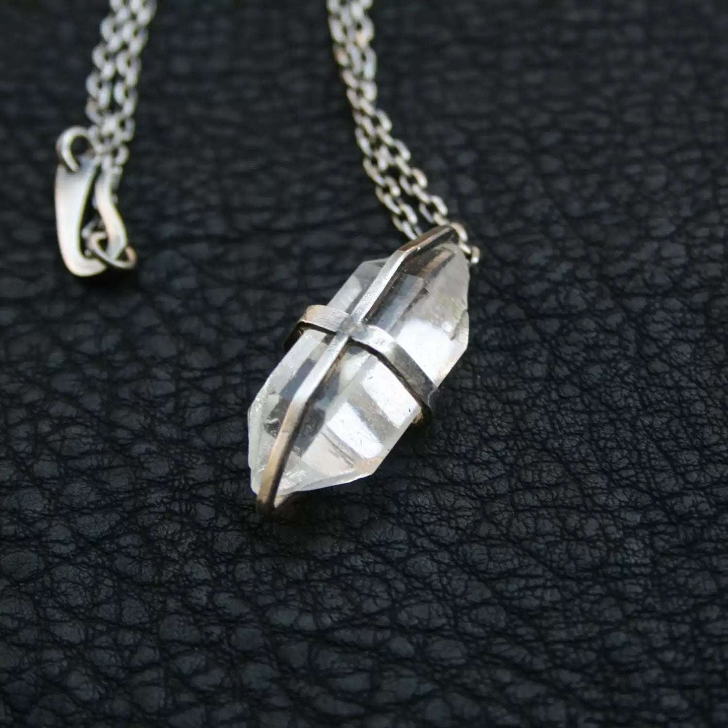 Silver Necklace with Flashing Spirit Crystal Raw Pendant
