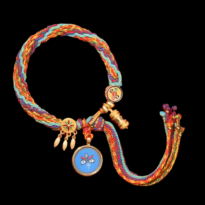 Braids of the Sacred® Tibetan Handwoven Bracelet with Yellow Dzambhala Thangka Charms