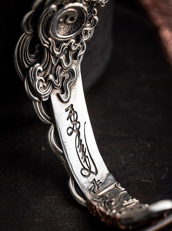 Tibetan Silver & Copper Bracelet with Coin & Sword Design