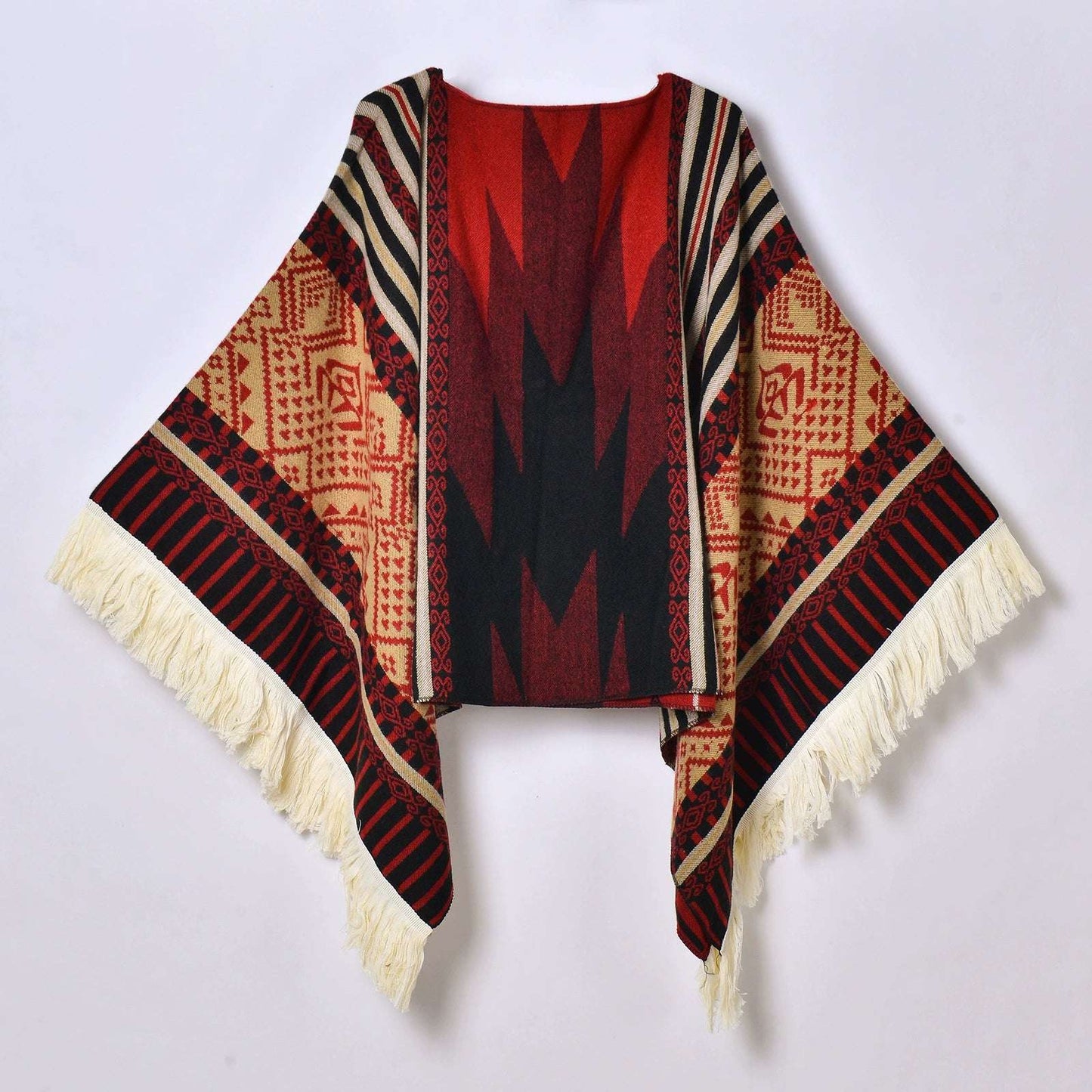 Tibetan Ethnic Fringed Shawl Cape – A Blend of Tradition and Spiritual Elegance