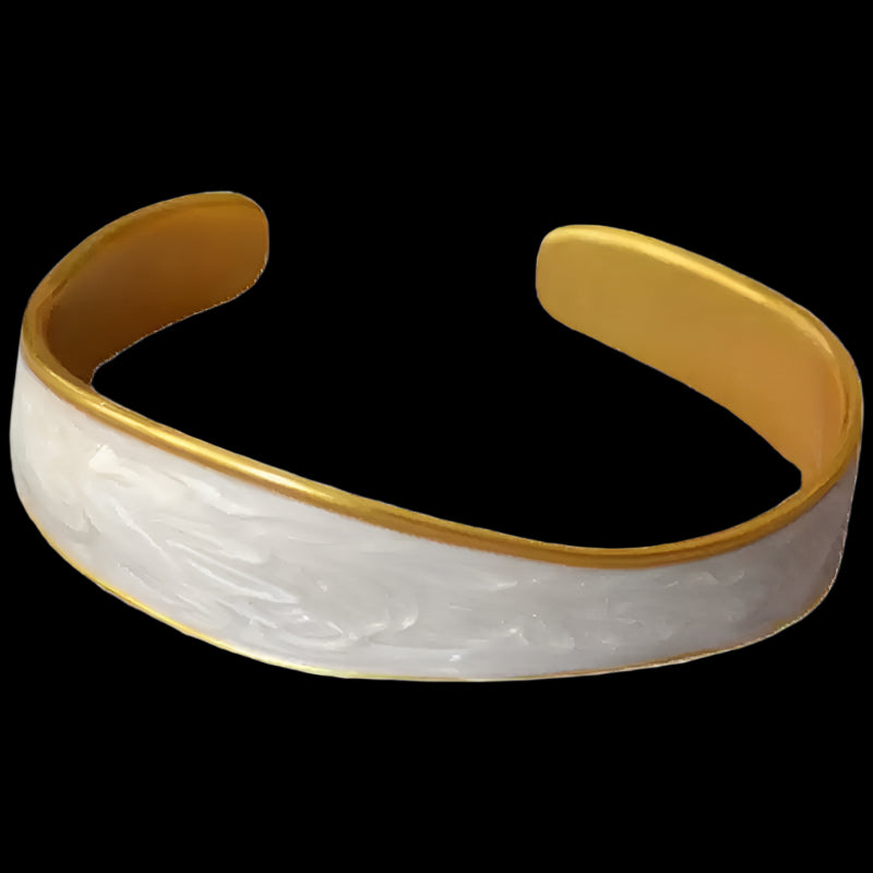 Pearl Enamel Gold-Plated Cuff Bracelet with Vintage Finish
