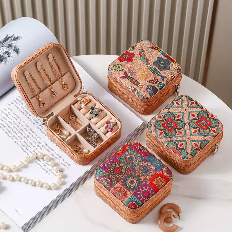 Portable Vintage Pattern Jewelry Box with Organizers