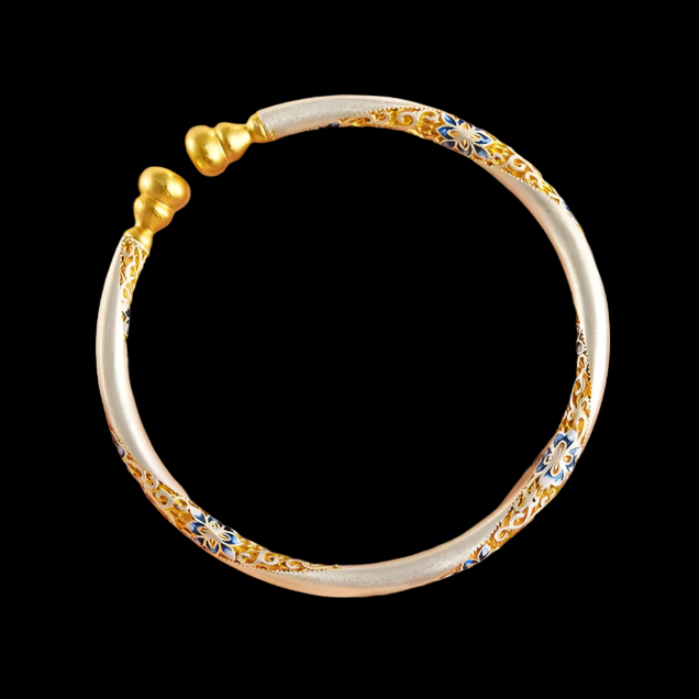 Garden of Empresses® Floral Gilded Enamel Silver Gourd Bracelet