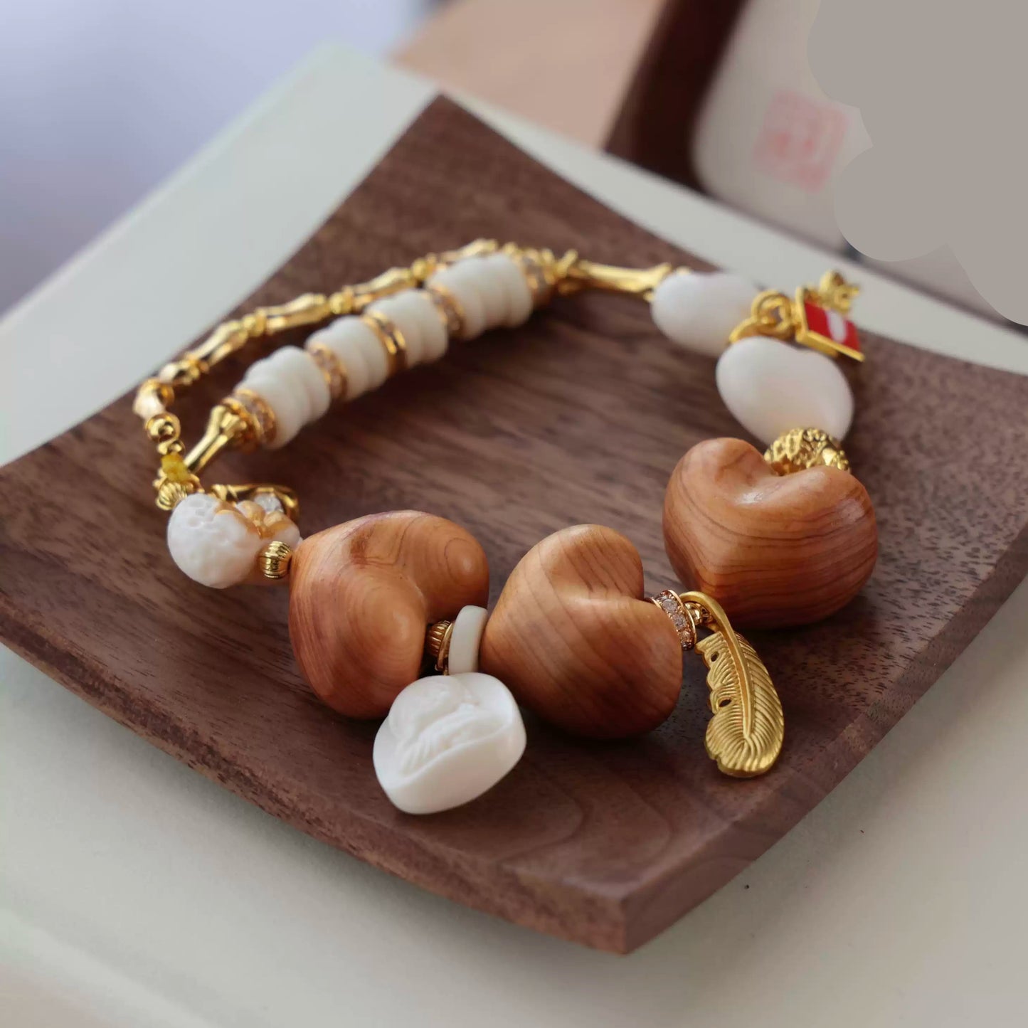 Funky Punky® Tibetan Cypress Peach Heart Bracelet with Bodhi Accents