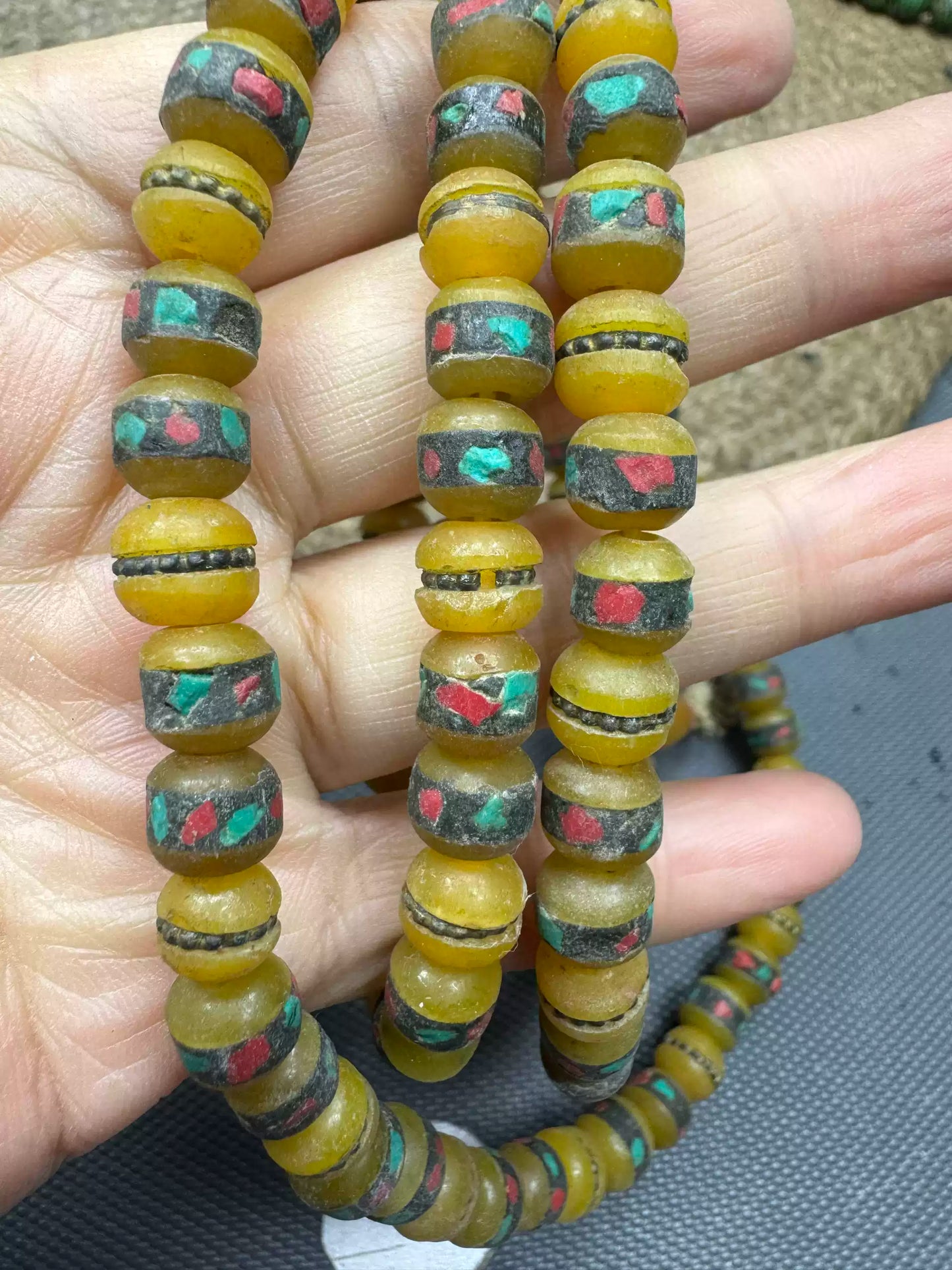 Veins of the Earth® Tibetan Ox Bone 108 Beads Mala with Resin Inlays