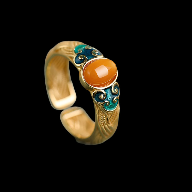 Garden of Empresses® 925 Silver Enamel Cloud Ring with Amber Charm