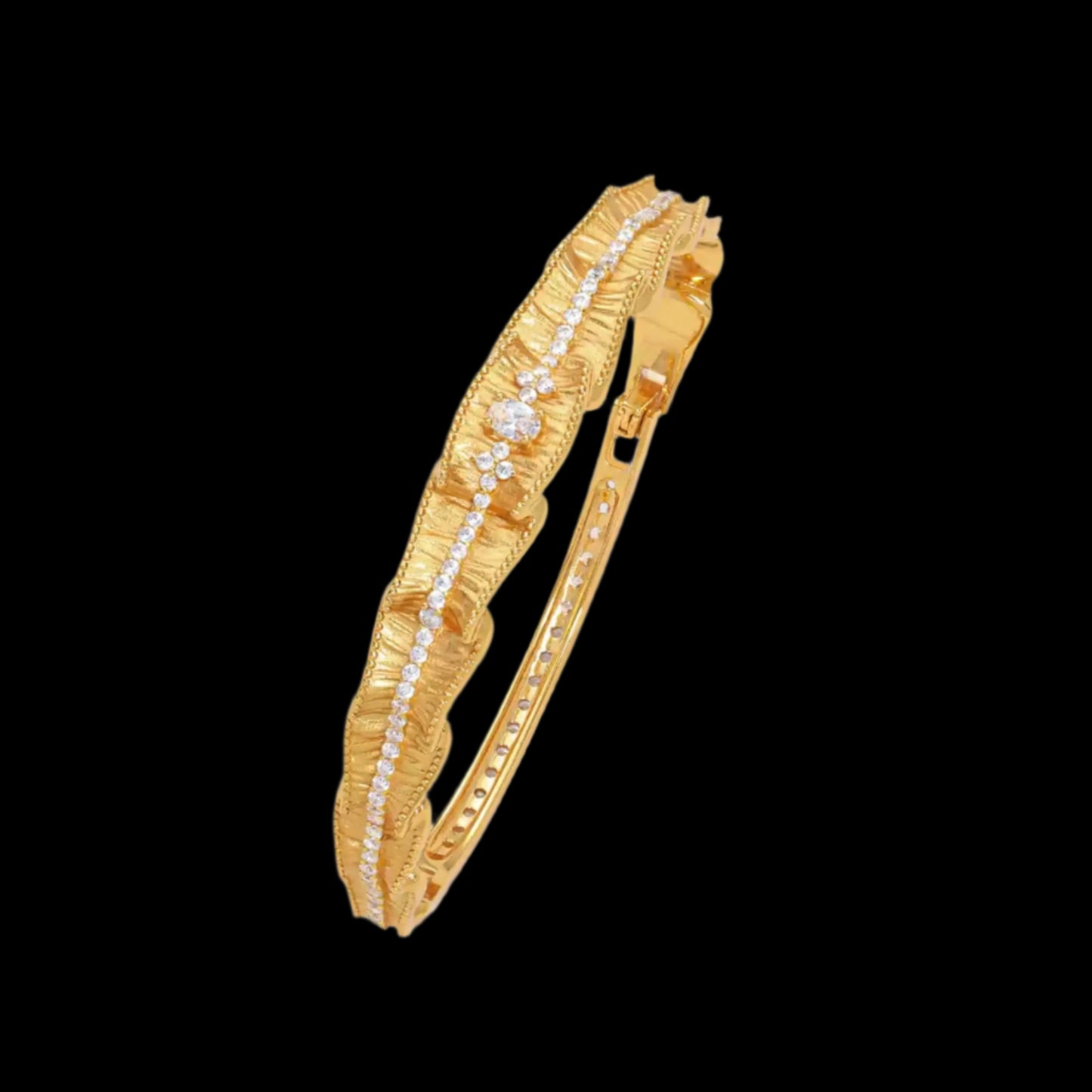 Imperial Ruffle Gold-Plated Silver Bangle with Pavé Detailing