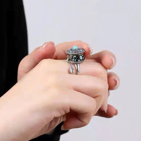 Tibetan Prayer Wheel Ring with Six-Syllable Mantra – Rotating Ring for Spiritual Focus and Protection