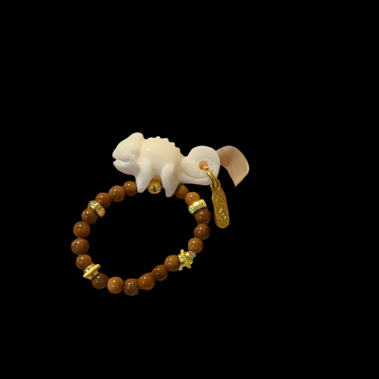 Funky Punky® Tibetan Deer Bone Lizard Ring with Brown Beads
