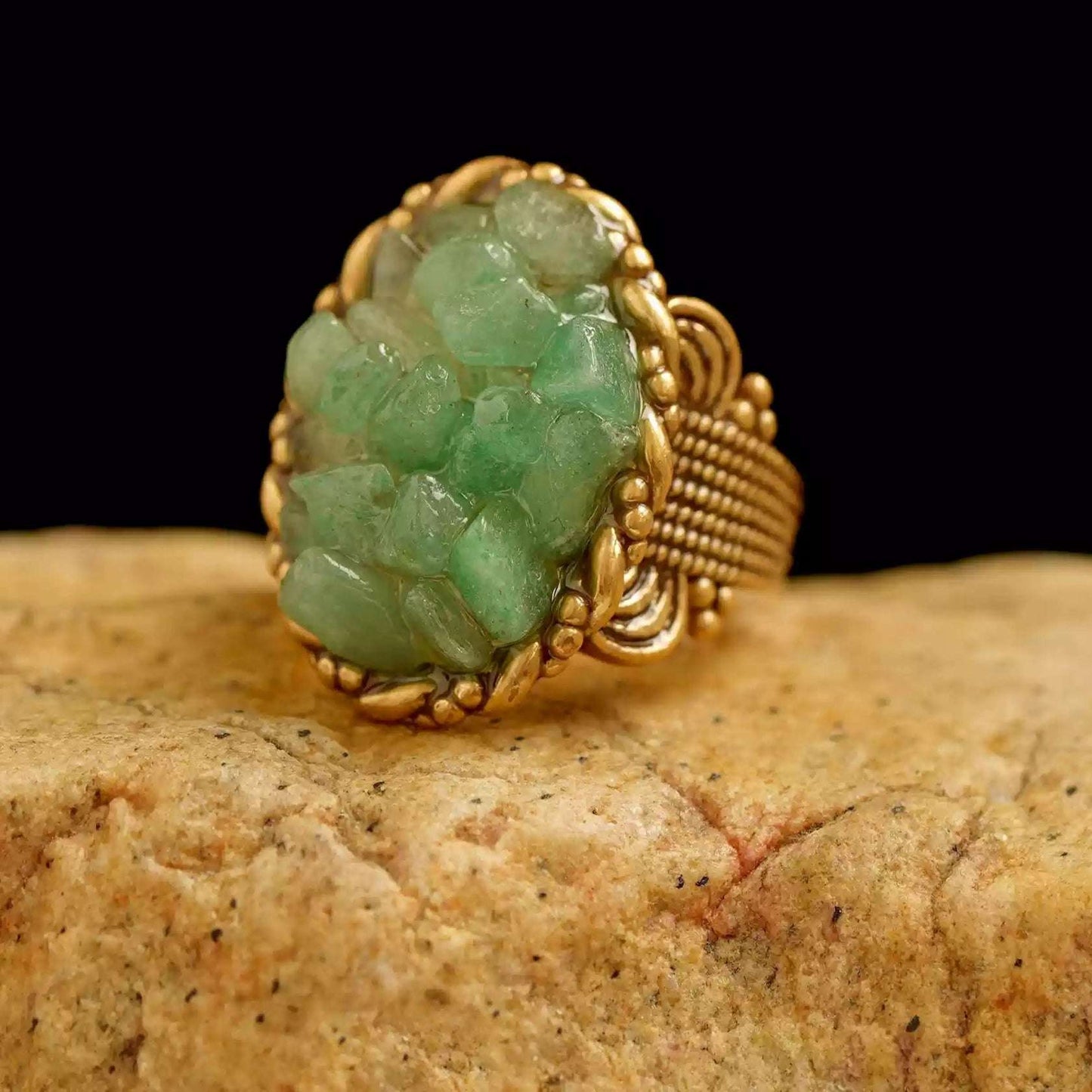 Tibetan Handcrafted Agate and Enamel Ring – Intricate Natural Stone and Traditional Enamel Work