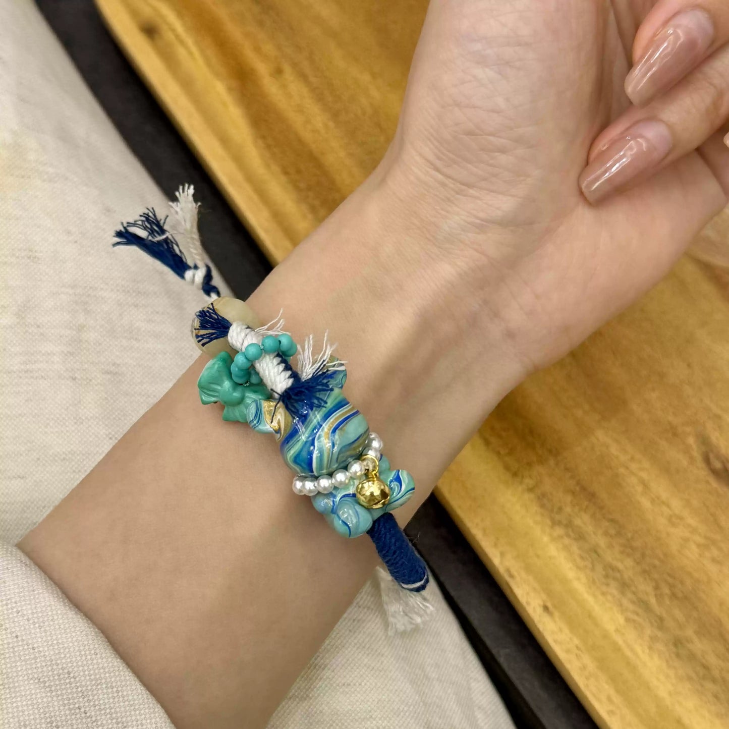 Funky Punky® Tibetan Bear Charm Bracelet with Magnesite, Bodhi Root & Silk Cord