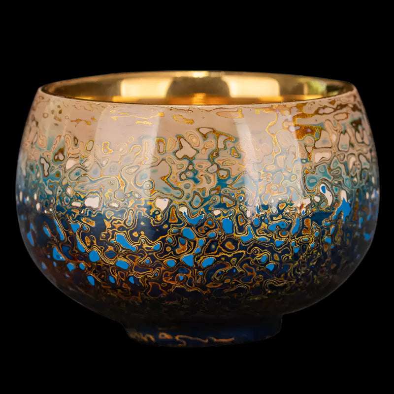 Handcrafted Lacquered Tea Cup with 24K Gold and Tibetan Bodhi Leaf Design – Traditional Tibetan Tea Cup with Non-heritage Craftsmanship