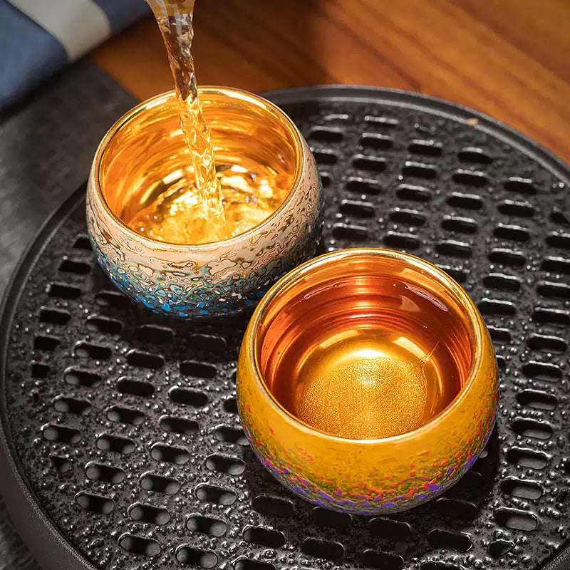 Handcrafted Lacquered Tea Cup with 24K Gold and Tibetan Bodhi Leaf Design – Traditional Tibetan Tea Cup with Non-heritage Craftsmanship