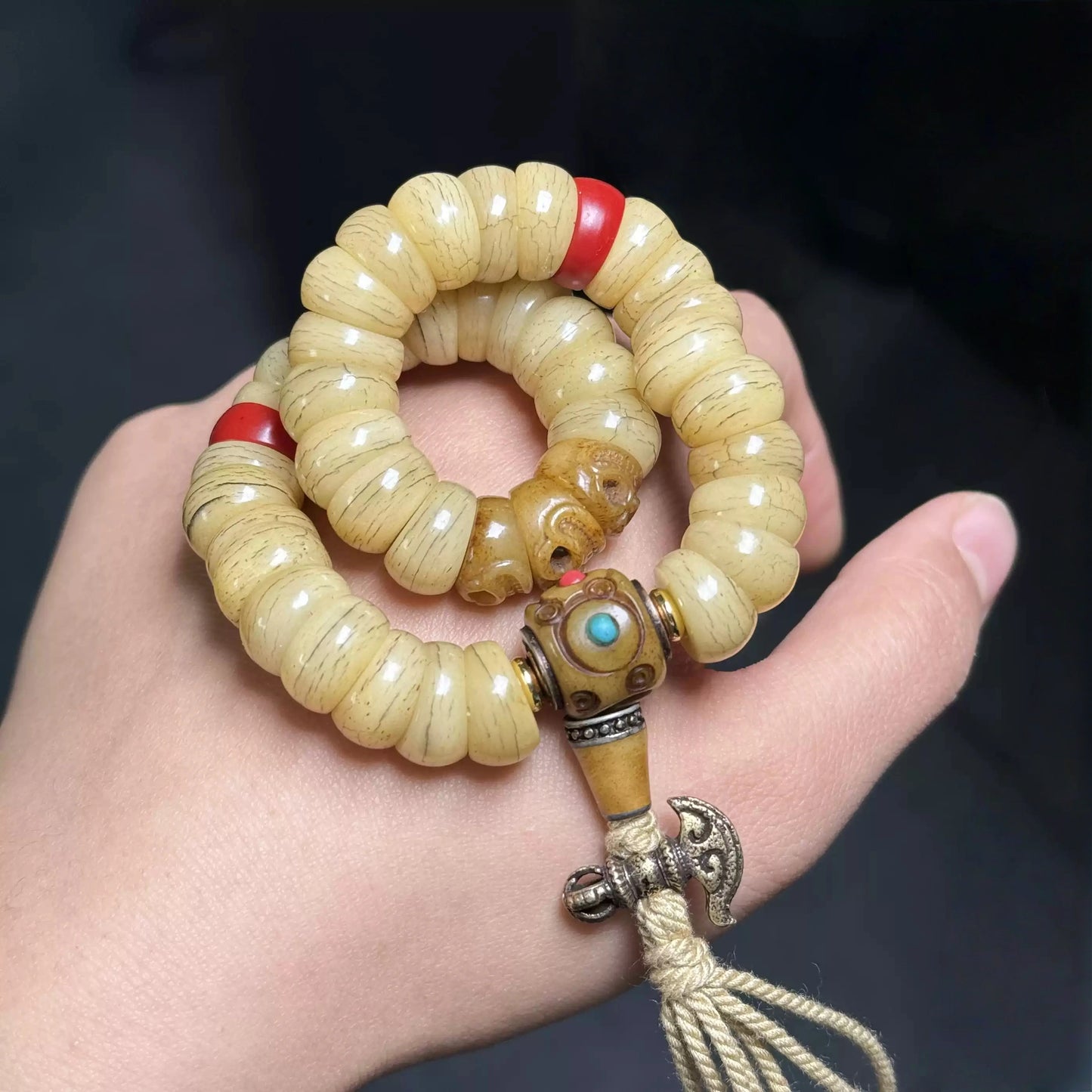 Sacred Gutline® Tibetan Intestine Bone Mala Bracelet with Glass Beads