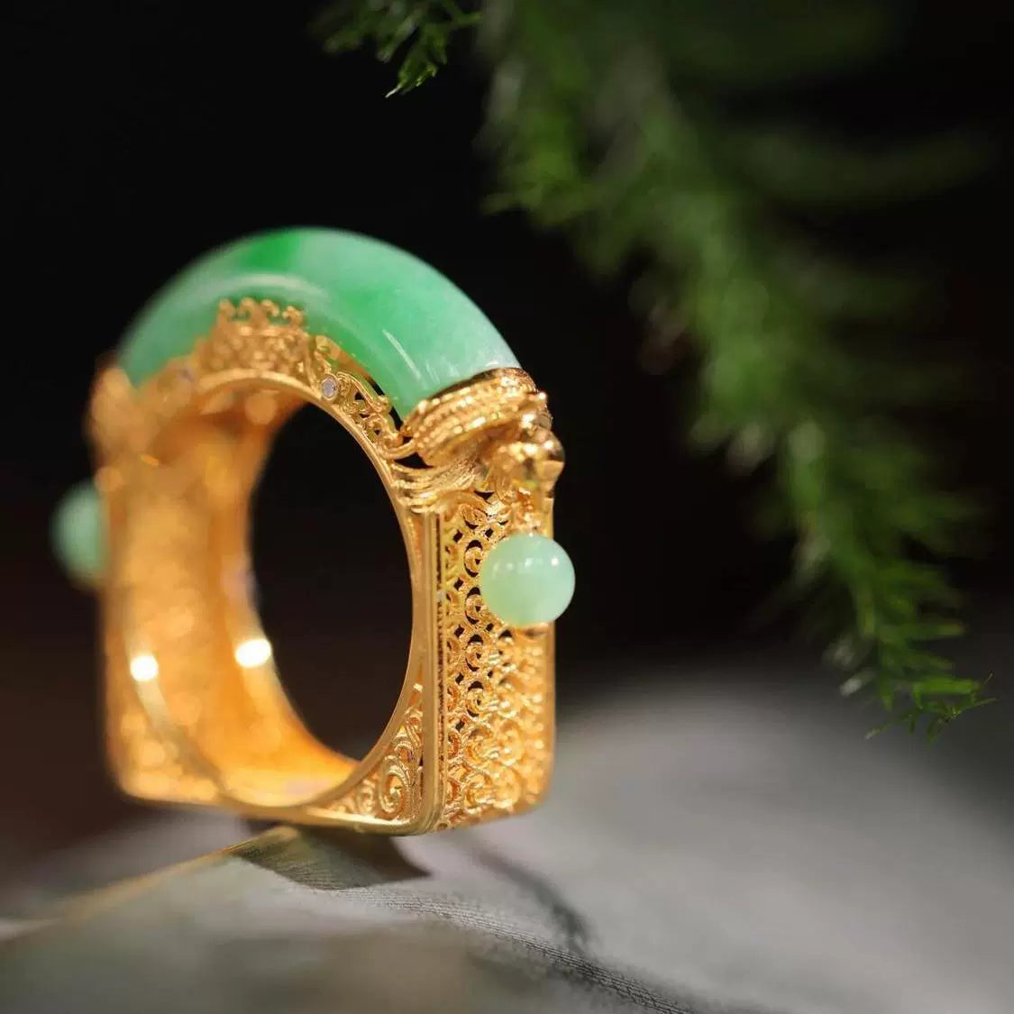 Garden of Empresses® Green Jade Saddle Ring