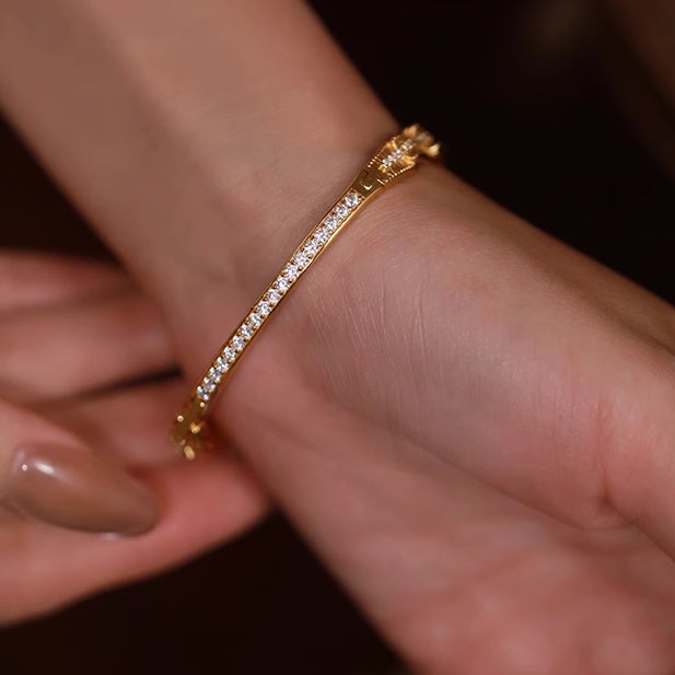 Imperial Ruffle Gold-Plated Silver Bangle with Pavé Detailing