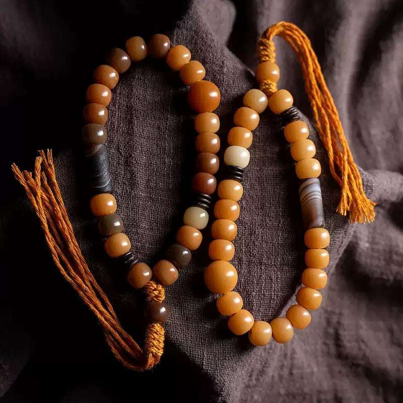 Natural Bodhi Seed & Agate Mala Bracelet