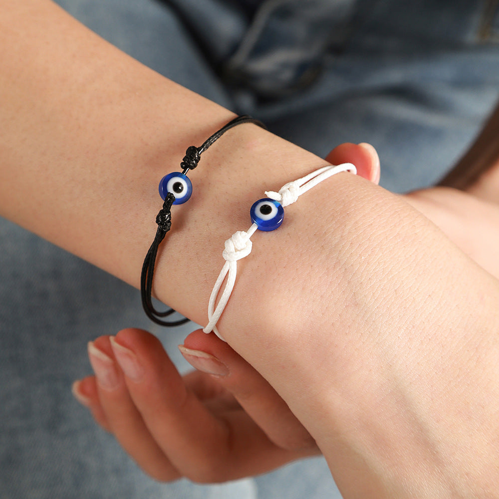 Adjustable Evil Eye Cord Bracelets Set – Handwoven String (2pcs)
