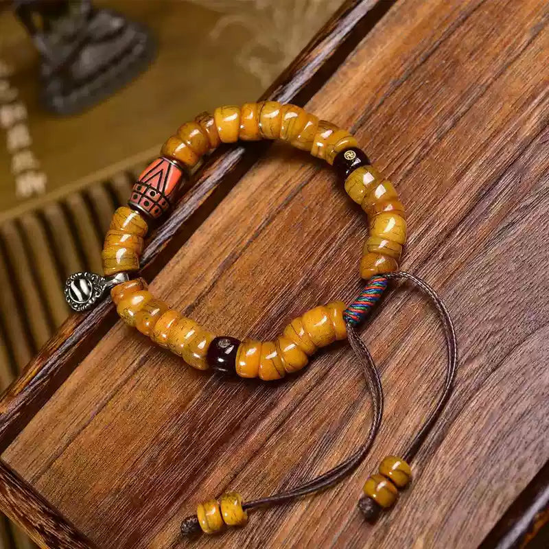 Sacred Gutline® Tibetan Yak Bone Intestine Mala Bracelet with Dzi Bead