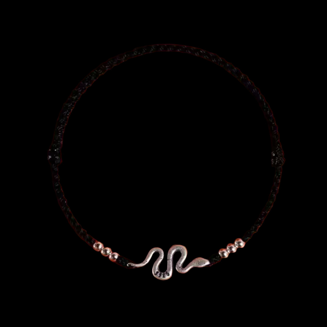 Lucky Snake Knot Bracelet – Handwoven 925 Silver Red & Black Threads