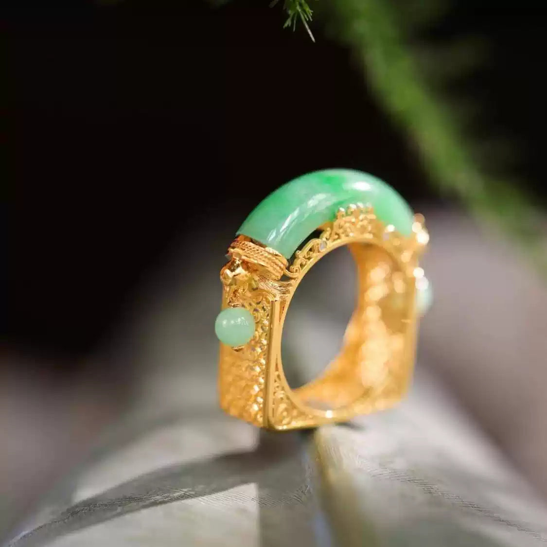 Garden of Empresses® Green Jade Saddle Ring