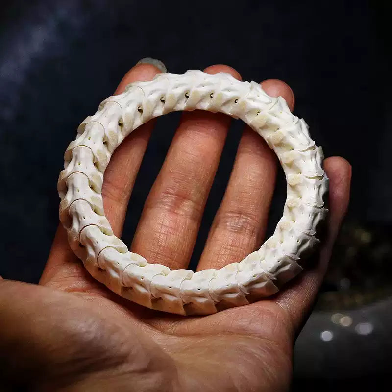 Tibetan Snake Bone Bracelet with Hand-Carved Detailing