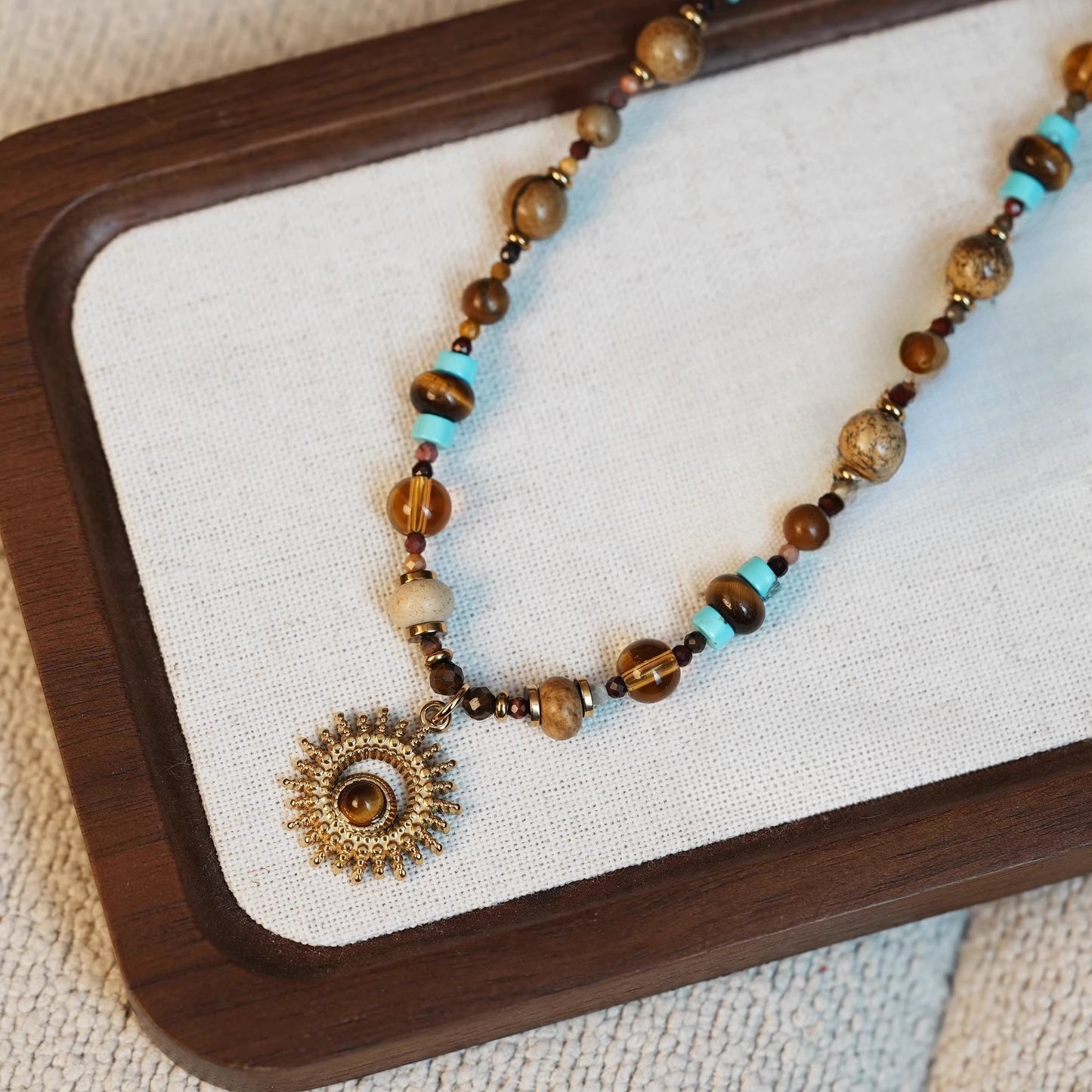 Tibetan Handmade Beaded Necklace – Vintage Design with Sun Pendant