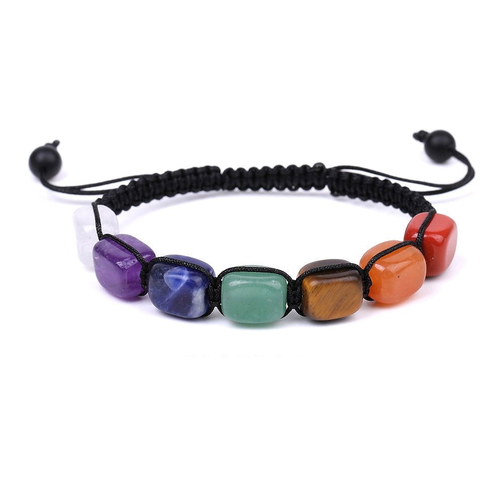 Tibetan Chakra Bracelet – Square Gemstone Beads, Adjustable Rope