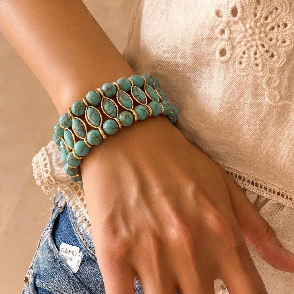 Sky Royal® Woven Turquoise Bead Bracelet with Gold Accents