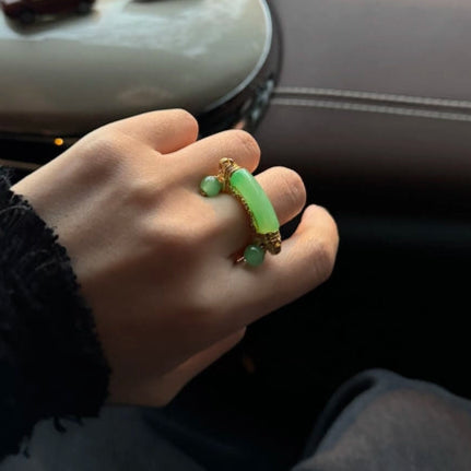 Garden of Empresses® Green Jade Saddle Ring