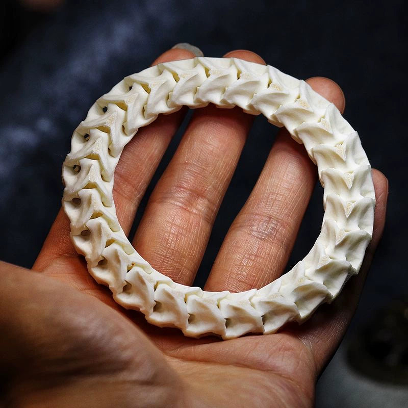 Tibetan Snake Bone Bracelet with Hand-Carved Detailing