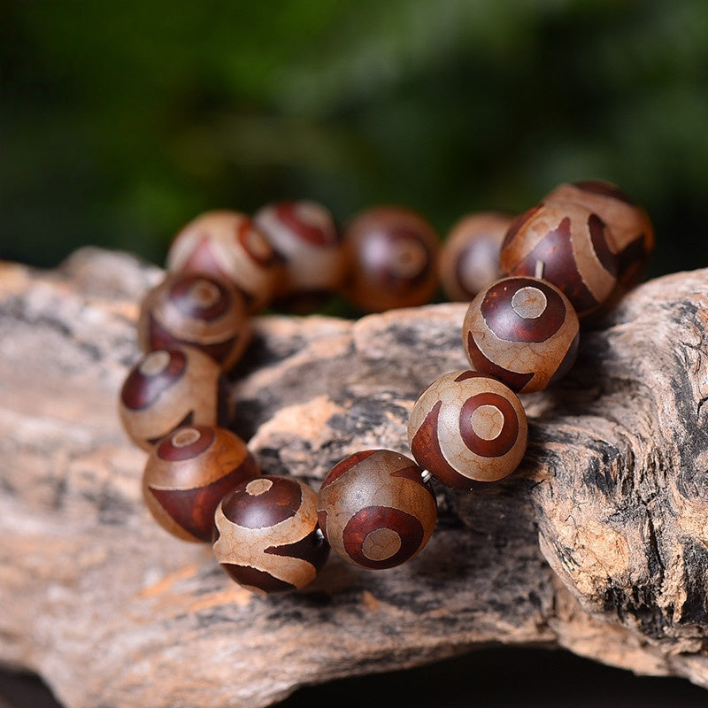 Tibetan Dzi Agate Bracelet with 3-Eye and 9-Eye Beads