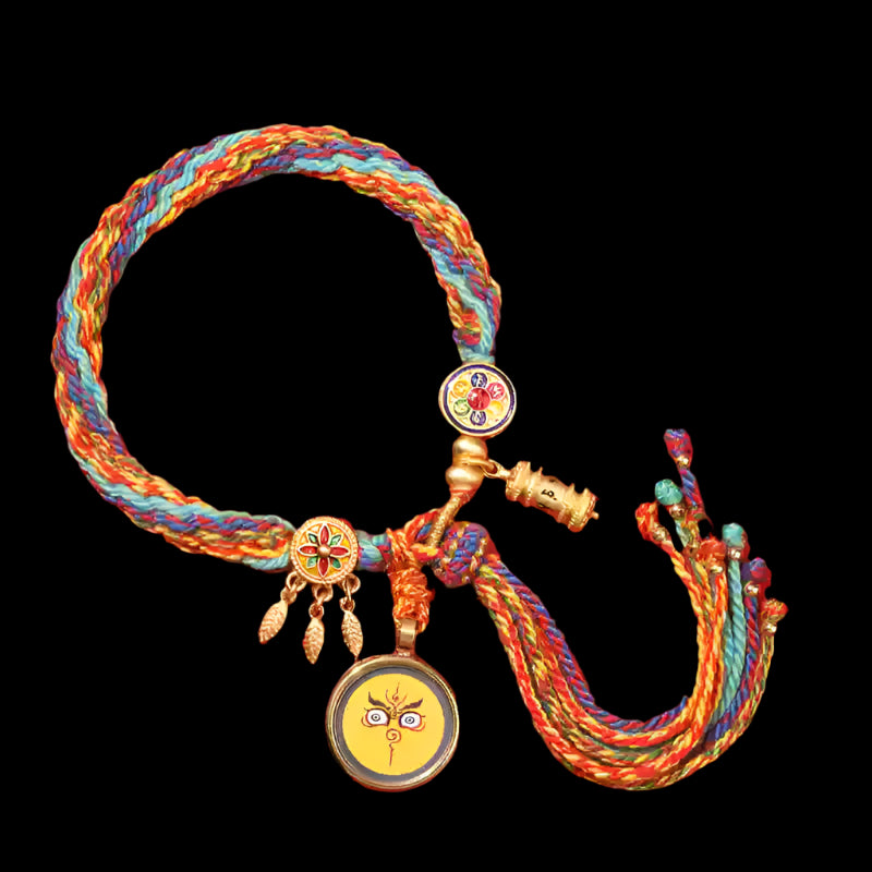 Braids of the Sacred® Tibetan Handwoven Bracelet with Yellow Dzambhala Thangka Charms