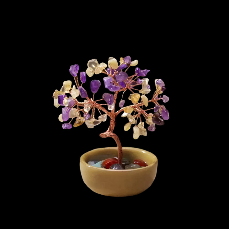 Feng Shui Crystal Money Tree – Wealth & Harmony in Ceramic Bowl